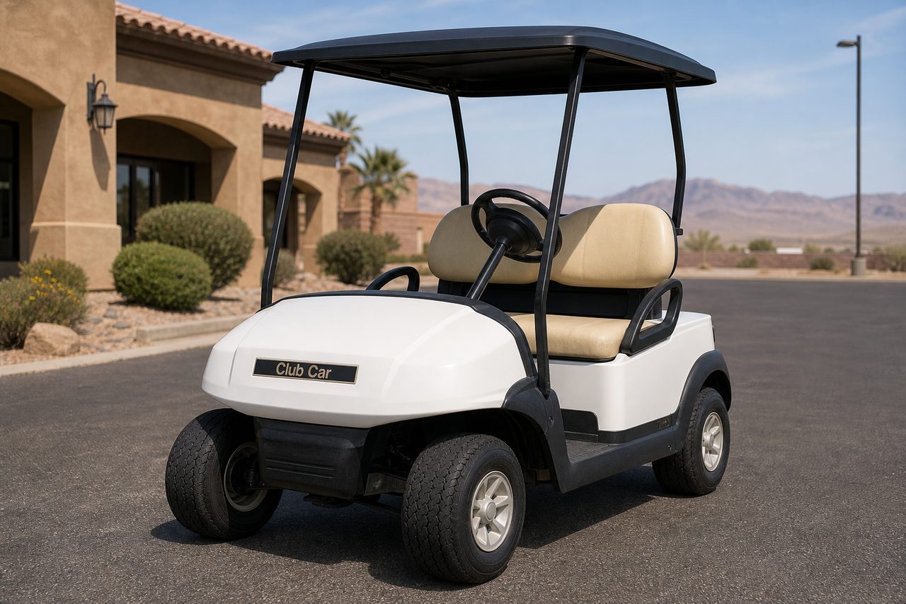 Before: stock white Club Car on standard tires